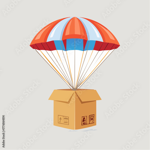 Cardboard box drop shipping and ecommerce concept with parachute for delivery