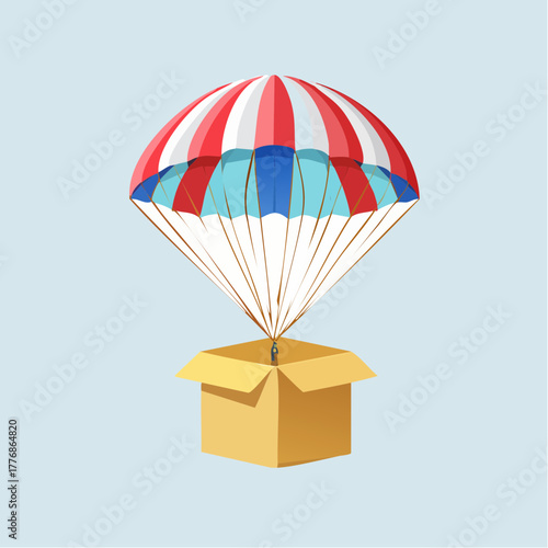 Cardboard box drop shipping and ecommerce concept with parachute for delivery