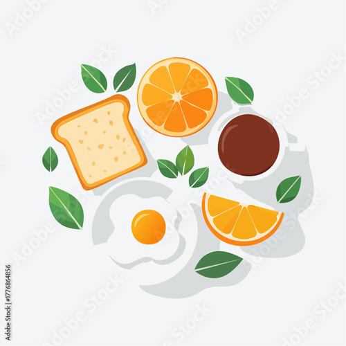 Breakfast plate with eggs, toast, and oranges