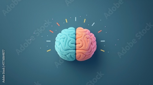A stylized brain divided into blue and pink halves, symbolizing creativity and logic.