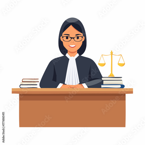 Judge sitting at the bench in the court of law and order