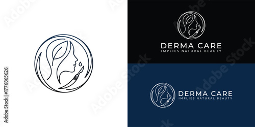 The modern logo combines aesthetics and surgery. It features a stylized profile and leaf within a simple, black-and-white, circular design.