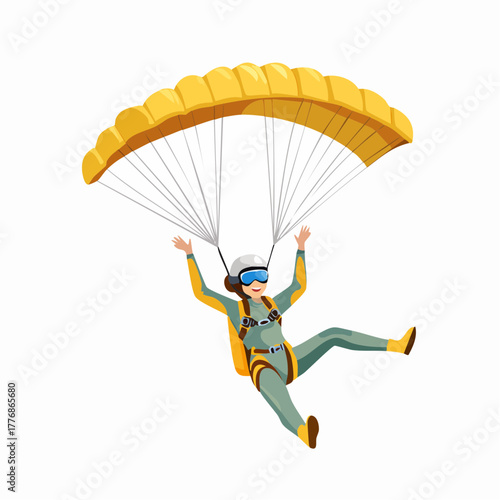 Skydiver in parachute floating in the sky