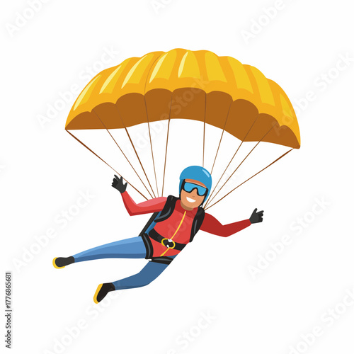 Skydiver in parachute floating in the sky