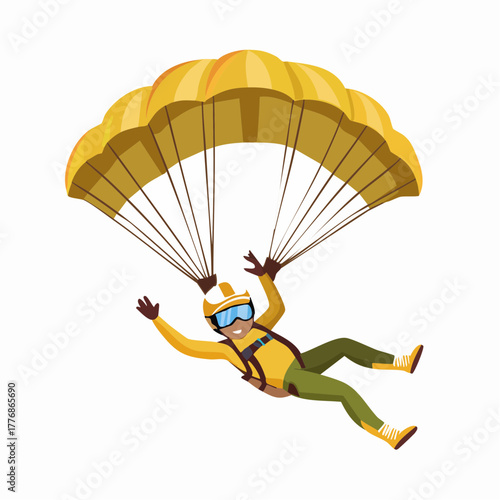 Skydiver in parachute floating in the sky