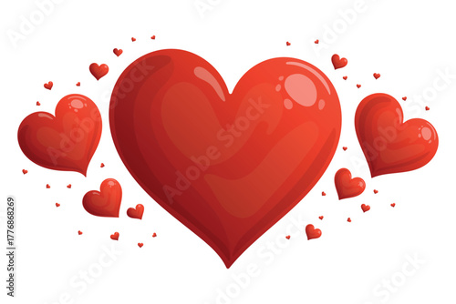 Valentine's Day red hearts on a white background