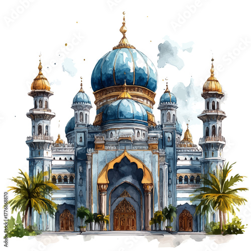 Canvas Print watercolor of National Mosque Of Malaysia, vector, isolated on a white background