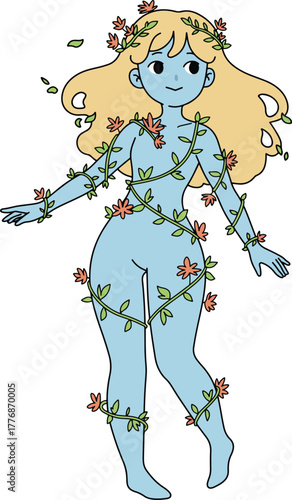 Nature Spirit Adorned with Blooming Vines and Flowers