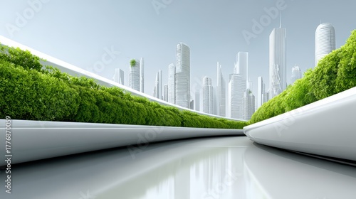Futuristic Cityscape Stock Photo - Green Architecture & Design, Technology, Business