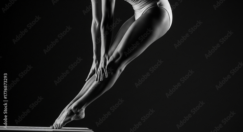 Obraz premium Elegant monochrome pose highlights dancer's graceful and strong athletic body
