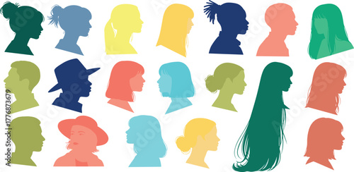 Colorful Silhouettes A Diverse Collection of Head Profiles for Design and Illustration
