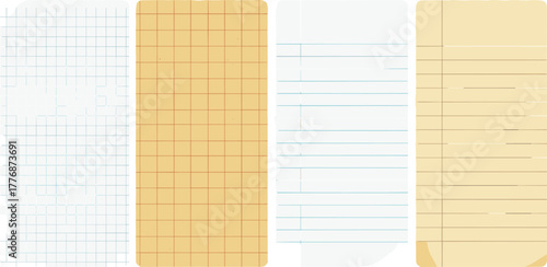 Collection of Four Different Types of Lined and Grid Paper Textures for Backgrounds and Designs