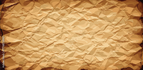 A rich, sepia-toned crumpled paper texture showcasing an aged, vintage background with subtle creases and distressed edges, ideal for historical, retro, or antique design aesthetics