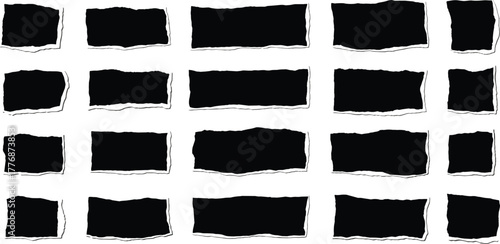 Collection of Black Torn Paper Rectangle Elements for Graphic Design