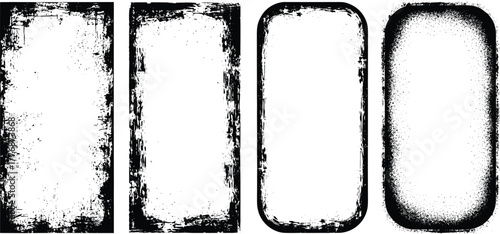 Vector illustration of four isolated grunge frames with rough, textured edges and both sharp and rounded corners
