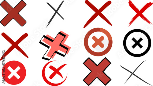 Collection of cross mark symbols for error, rejection, cancellation, and negative sign representation