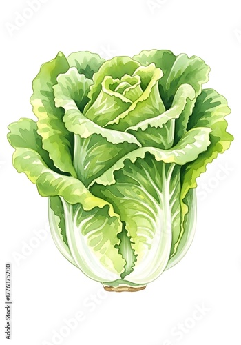 Fresh green lettuce head in realistic illustration style  