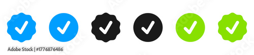 Verified badge icon tick symbol vector approved check mark icon. set of checkmark icons. for approval, verification, and success designs