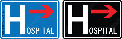 Hospital area road symbol transparent vector. Red right pointing hospital sign