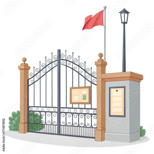 Grand ornate wrought iron gates welcome visitors to a distinguished institution, hinting at prestige and established history.