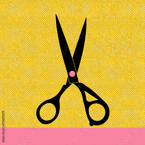 Pop Art Scissors Illustration on Yellow and Pink Background