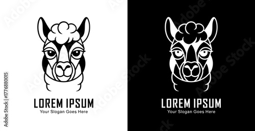 Alpaca head logo design in modern semi-line art style