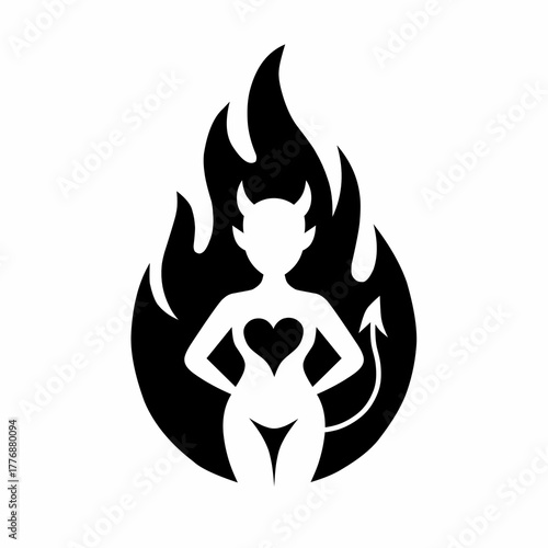 Devil Woman Silhouette in Flames Temptation and Seduction Vector