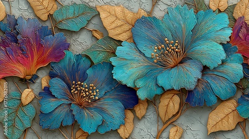 Fototapeta Naklejka Na Ścianę i Meble -  Vibrant colorful floral embossed artistic texture high resolution picture