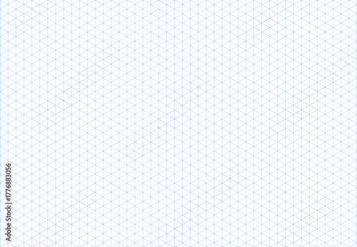 Blue isometric line guides. Printable blue 3d perspective backdrop. Isometric squared grid. Notebook sheet blank template. Mathematic typography pattern for making notebooks production.