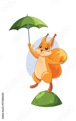 Cute cartoon squirrel with umbrella