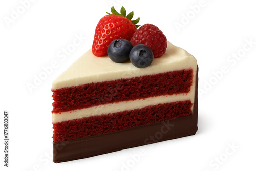 Wallpaper Mural Indulging in a delicious red velvet cake slice, featuring rich cream cheese frosting and a vibrant berry topping Torontodigital.ca