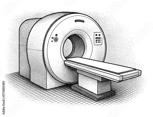 Magnetic resonance imaging machine — retro halftone illustration.