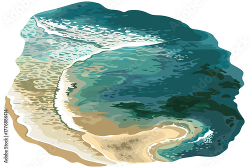 Coastal waves meeting shore abstract aerial seascape isolated illustration