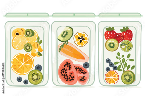 Plant-based protein meal prep containers healthy life isolated illustration