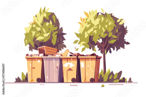 Overflowing Garbage Containers Urban Waste Management isolated illustration