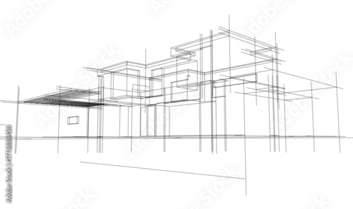 Fototapeta House sketch architectural 3d rendering