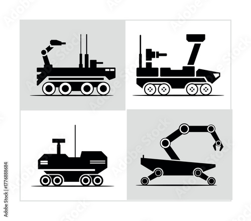 Military Ground Vehicle Silhouettes – Futuristic AI Controlled Combat Machines