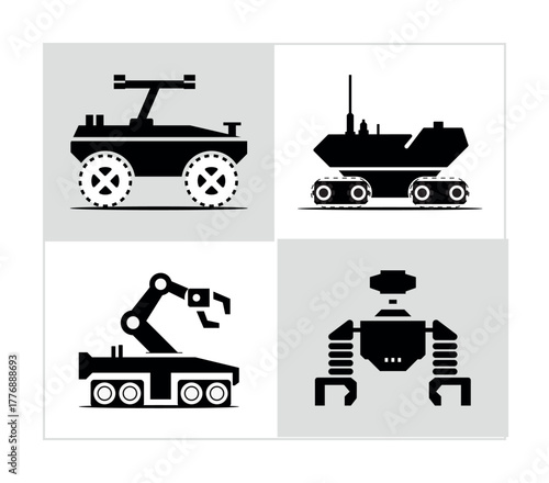Artificial Intelligence Warfare Vehicle Icons – Futuristic Ground Combat Machines