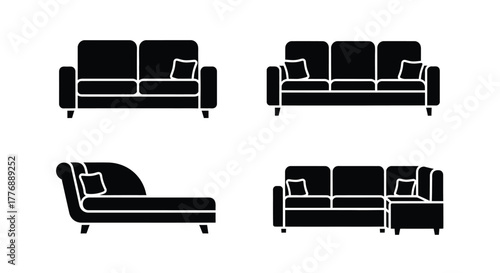 Black sofa silhouettes a variety of modern furniture designs shown