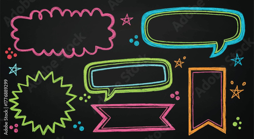 Neon Chalkboard Speech Bubbles Frames and Banners Hand Drawn Vector Set