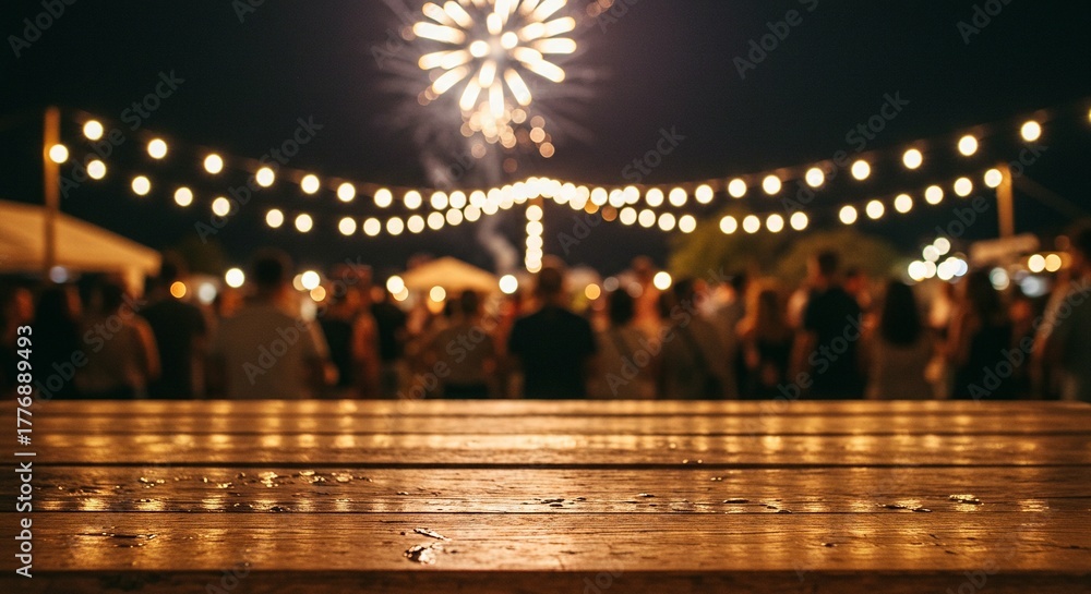 Obraz premium Evening festival celebration with fireworks and festive lights create a lively atmosphere. Party time!