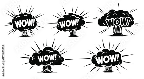 Black and white comic speech bubbles expressing surprise and excitement