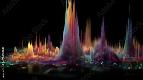 Dynamic Pulse Spectrum Display: Visualizing Audio Frequency with Vibrant Colors in Abstract Waveform Graphic Representation for Music or Data Analysis