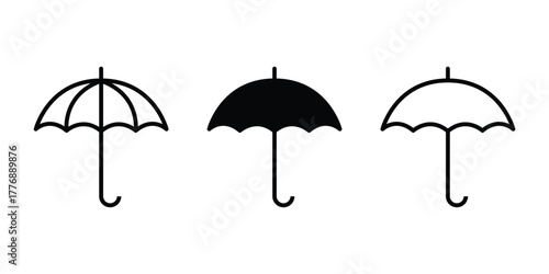 Umbrella Icons Set. Outline, Solid, and Minimal Style Vector