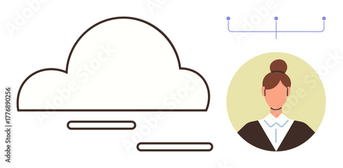 Cloud outline symbolizing storage and data flow with a user profile icon, linked for transfer or accessibility. Ideal for technology, cloud computing, data management, user connectivity, digital