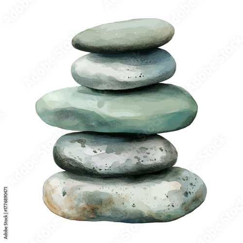 Watercolor Stacked Stones Zen Cairn Vector Clipart
