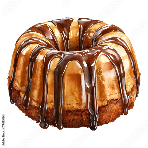 Delicious Marble Bundt Cake with Chocolate Drizzle Vector Clipart
