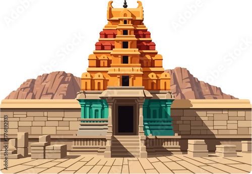 Virupaksha Temple Hampi Karnataka — Ancient Dravidian Hindu Temple with Towering Gopuram and Stone Carvings near Tungabhadra River