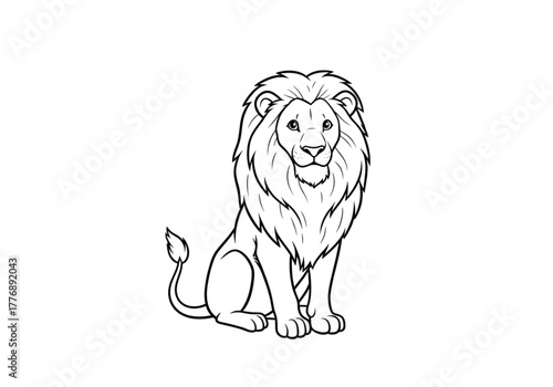 Majestic Lion Illustration: A striking monochrome illustration of a regal lion, with a commanding mane and intense gaze, embodies strength and power. 