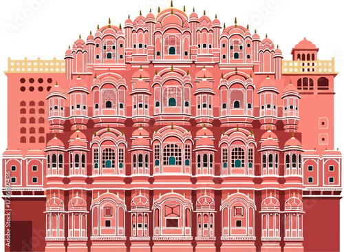Hawa Mahal Jaipur Rajasthan — Palace of Winds with Red Sandstone Facade and Hundreds of Ornate Windows in Rajput Architecture